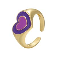 Vintage Color Dripping Oil Heart Shape Color Matching Opening Copper Ring Wholesale Nihaojewelry main image 6
