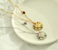 Micro-inlaid Colored Diamond Sun Flower Heart Pendent Copper Necklace Wholesale Nihaojewelry main image 1
