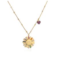Micro-inlaid Colored Diamond Sun Flower Heart Pendent Copper Necklace Wholesale Nihaojewelry main image 4
