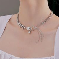 Korean Heart Bow Stitching Diamond Stainless Steel Clavicle Chain Wholesale Nihaojewelry main image 1
