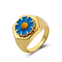 Vintage Tai Chi Oil Dripping Sunflower Heart Ring Wholesale Nihaojewelry sku image 2