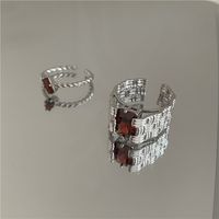Simple Vintage Woven Texture Inlaid Rhinestone Open Ring Combination Set Wholesale Nihaojewelry sku image 5