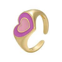 Vintage Color Dripping Oil Heart Shape Color Matching Opening Copper Ring Wholesale Nihaojewelry sku image 4