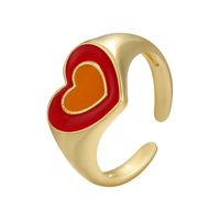 Vintage Color Dripping Oil Heart Shape Color Matching Opening Copper Ring Wholesale Nihaojewelry sku image 5