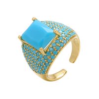 Vintage Colorful Square Diamond Micro-inlaid Zircon Opening Adjustable Ring Wholesale Nihaojewelry sku image 2