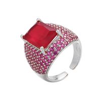 Vintage Colorful Square Diamond Micro-inlaid Zircon Opening Adjustable Ring Wholesale Nihaojewelry sku image 13