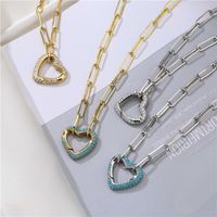 Fashion Micro-inlaid Zircon Peach Heart Cable Chain Copper Necklace Wholesale Nihaojewelry sku image 4