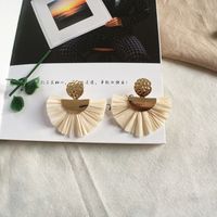 Fashion New Bohemian Fan-shaped Raffia Retro Exaggerated Alloy Disc Stud Earrings sku image 3