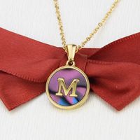 Stainless Steel Round Shell 26 Letter Necklace sku image 13