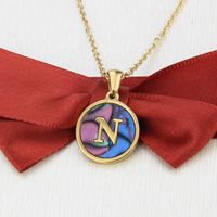 Stainless Steel Round Shell 26 Letter Necklace sku image 14