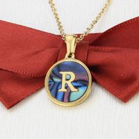 Stainless Steel Round Shell 26 Letter Necklace sku image 18