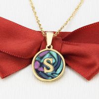 Stainless Steel Round Shell 26 Letter Necklace sku image 19
