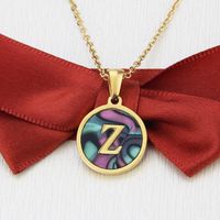 Stainless Steel Round Shell 26 Letter Necklace sku image 26