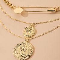 Hot Sale Alloy New Fashion Multi-layer Simple Gold Coin Portrait Geometric Pendant Necklace For Women sku image 1