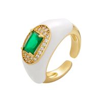 Vintage Color Drop Oil Zircon Emerald Opening Adjustable Copper Ring Wholesale Nihaojewelry sku image 1
