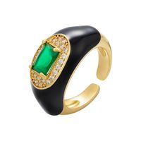 Vintage Color Drop Oil Zircon Emerald Ouverture Bague En Cuivre Réglable En Gros Nihaojewelry sku image 3