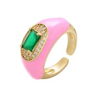Vintage Color Drop Oil Zircon Emerald Opening Adjustable Copper Ring Wholesale Nihaojewelry sku image 4