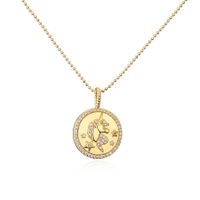 Copper Micro-inlaid Zircon Unicorn Pattern Round Pendant Necklace Wholesale Nihaojewelry sku image 1