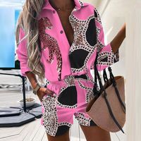 Printed Button Long Sleeve Tops Elastic Waist Shorts Casual Set Wholesale Nihaojewelry sku image 10