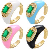 Vintage Color Drop Oil Zircon Emerald Opening Adjustable Copper Ring Wholesale Nihaojewelry main image 1