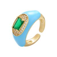 Vintage Color Drop Oil Zircon Emerald Opening Adjustable Copper Ring Wholesale Nihaojewelry main image 5