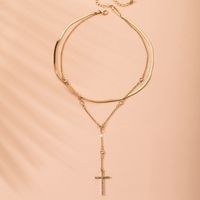 Fashion Simple Necklace  Retro Cross Pendant Double Women's Clavicle Necklace sku image 1