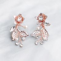Korean Summer Fairy Small Handmade Flowers Pearl Diamond Earrings sku image 1