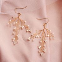 Korean  Hand-woven Branch Pearl Flower Earrings sku image 1