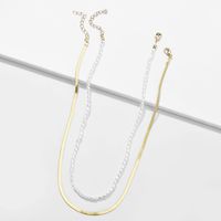 Fashion Geometric Chain Pearl Beaded Double Layer Alloy Necklace Wholesale sku image 1
