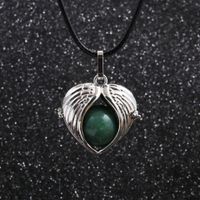 Korea Wax Rope Angel Wings Round Bead Pendant Necklace sku image 3