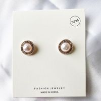 Fashion New Pearl Full Diamond Earrings S925 Silver Round Bright Gold Earrings For Women sku image 2