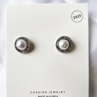 Fashion New Pearl Full Diamond Earrings S925 Silver Round Bright Gold Earrings For Women sku image 3