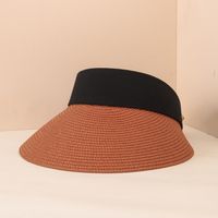 Fashion Wide Brim Breathable Sunscreen Sunshade Empty Top Straw Hat sku image 2