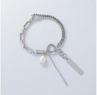 Minimalist Style Cross Chain Flower Pearl Silver Full Diamond Titanium Steel Bracelet Necklace Set For Women sku image 2