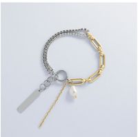 Minimalist Style Cross Chain Flower Pearl Silver Full Diamond Titanium Steel Bracelet Necklace Set For Women sku image 1