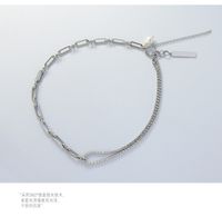 Minimalist Style Cross Chain Flower Pearl Silver Full Diamond Titanium Steel Bracelet Necklace Set For Women sku image 16