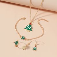 Fashion Retro 2021 New Christmas Tree Four-piece Set European And American Elegant Dripping Oil Bracelet Necklace Earrings Ring Set main image 3
