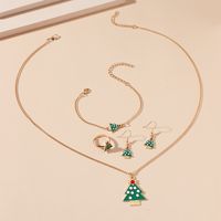 Fashion Retro 2021 New Christmas Tree Four-piece Set European And American Elegant Dripping Oil Bracelet Necklace Earrings Ring Set main image 4