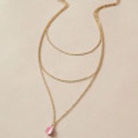 Popular Jewelry Simple Pink Rhinestone Pendant 3 Layer Necklace Alloy Zircon Multi-layer Necklace Wholesale Nihaojewelry sku image 1