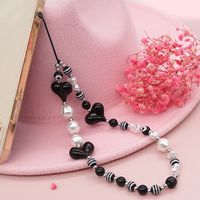 Ethnic Style Black Heart Shaped Striped Round Bead Mobile Phone Chain Wholesale Nihaojewelry main image 4