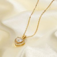 Exquisite Women's Wedding Jewelry Stainless Steel Gold Large Single Shiny Crystal Heart Pendant Engagement Necklace For Women main image 1