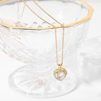 Exquisite Women's Wedding Jewelry Stainless Steel Gold Large Single Shiny Crystal Heart Pendant Engagement Necklace For Women main image 4