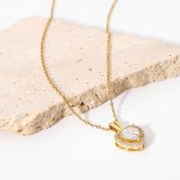 Exquisite Women's Wedding Jewelry Stainless Steel Gold Large Single Shiny Crystal Heart Pendant Engagement Necklace For Women main image 5