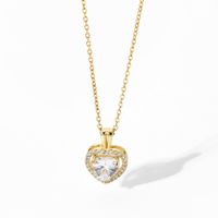 Exquisite Women's Wedding Jewelry Stainless Steel Gold Large Single Shiny Crystal Heart Pendant Engagement Necklace For Women main image 6