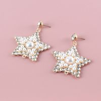 Simple Fashion Inlaid Rhinestone Pearl Pentagonal Earrings Wholesale Nihaojewelry main image 3