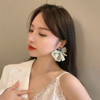 Fashion Crystal Fabric Printing Bow Stud Earrings Wholesale Nihaojewelry main image 4