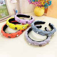 Korea's Style Braided Inlaid Pearl Wide-brimmed Hairband Wholesale Nihaojewelry main image 5