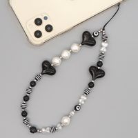 Ethnic Style Black Heart Shaped Striped Round Bead Mobile Phone Chain Wholesale Nihaojewelry sku image 1