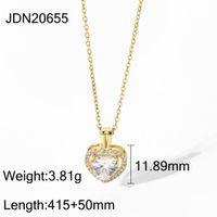 Exquisite Women's Wedding Jewelry Stainless Steel Gold Large Single Shiny Crystal Heart Pendant Engagement Necklace For Women sku image 1
