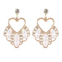 Fashion Pearl Geometric Hollow Heart Inlaid Rhinestone Metal Earrings Wholesale Nihaojewelry sku image 1